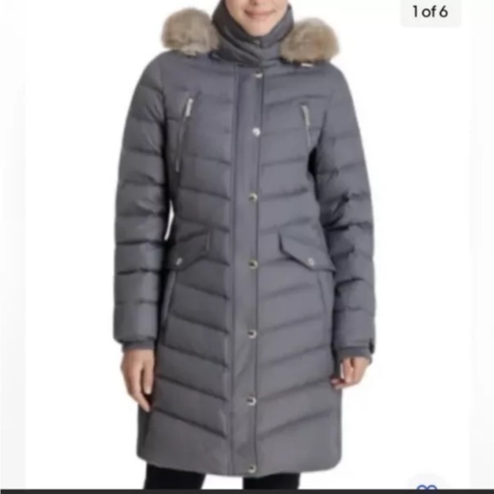MICHAEL Michael Kors Down Puffer Faux Fur Hooded Gray Coat Sz XS NWT